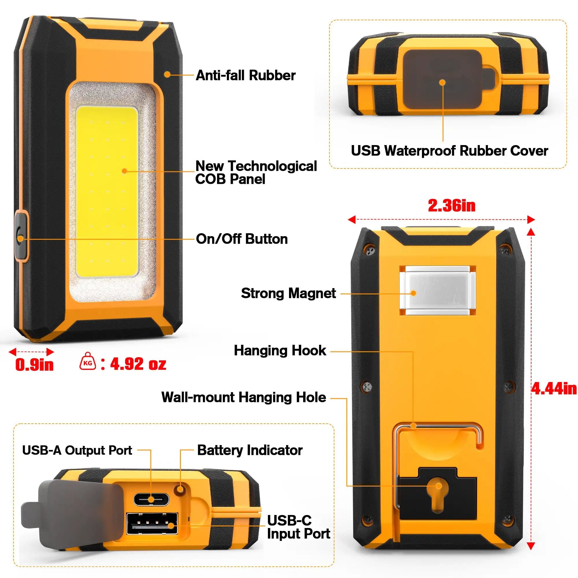 Two Pack 40W 1600LM LED Work Lights, Rechargeable, ✓