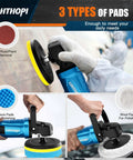 Top Shelf Heavy Duty Workhorse 1800W Rotary Buffer Polisher Waxer Machine with three types of pads for various tasks.