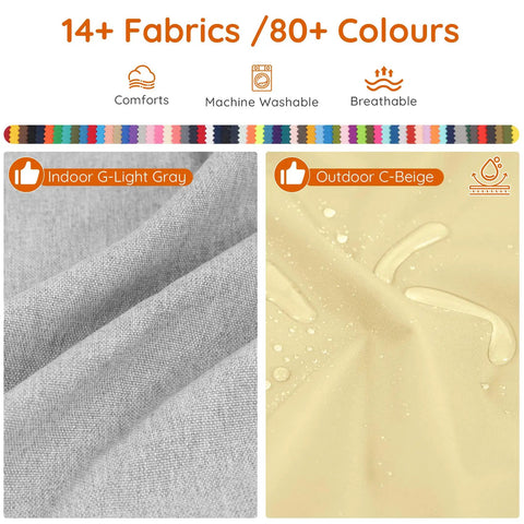 Fabric options for Custom Size Bench Cushion Cover Replaceable Cushion Cover With 80 Plus Colors For Indoor Outdoor Patio Use.