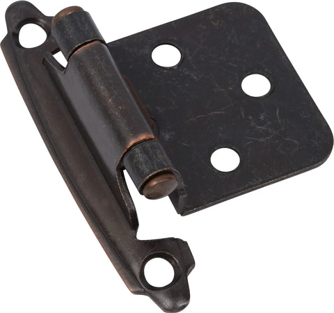 Oil Rubbed Bronze Kitchen Cabinet Hinges One Half Inch Overlay Self Closing Flush Mount 20 Pcs Set With Cupboard Silicone Bumpers And Upgraded Screws Built To Last, single hinge view