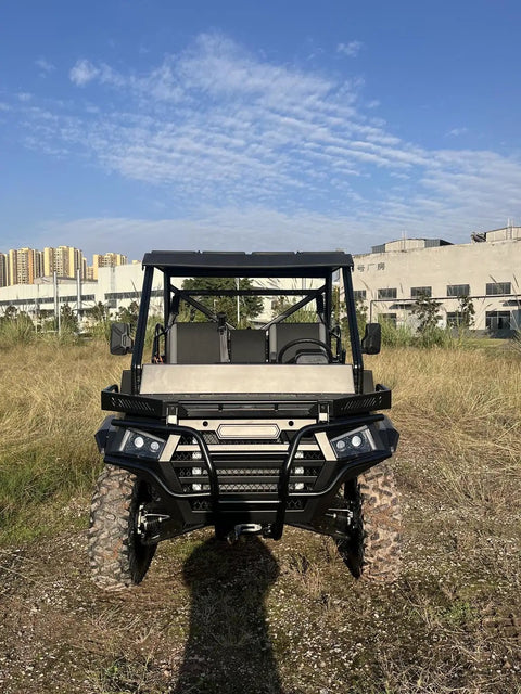 Front view of Rugged 1000CC Utility Vehicle UTV Built For Heavy Duty Off Road Work On Farms Construction Sites And Industrial Jobs