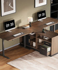 Extra Large Electric Standing Desk 114 Inch Wide With Two Spacious File Cabinets, dual monitors, and practical storage.