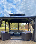 Universal Replacement Mosquito Netting For 10x10 Gazebos With Four Panel Sidewalls And Zippers installed on outdoor canopy