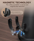 Level Up Your Daily Brew With This Bang For Your Buck Electric Coffee Grinder Featuring 75 Stepless Speeds And A Premium 40mm Burr For Zero Mess Single Dose Prep That Makes Flavor Hit Different showing coffee portafilter holder with magnetic technology for storage.