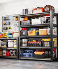 Heavy Duty Garage Shelving Unit With 2050 Lb Capacity, Industrial Grade Steel, Metal Adjustable Storage Rack For Basement Pantry Kitchen And Warehouse, 71 Inch Tall Black filled with tools and bins