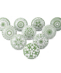 Green White Ceramic Cabinet Knobs Set Of 10 Hand Painted Printed Drawer Pulls For Kitchen Cabinets And Furniture 55mm Height 38mm Diameter Decorative Hardware, set view