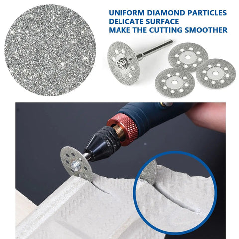 Slick Cut Twenty Piece Diamond Coated Cutting Wheels Compatible With Dremel Rotary Tools, 22mm discs cutting through masonry.