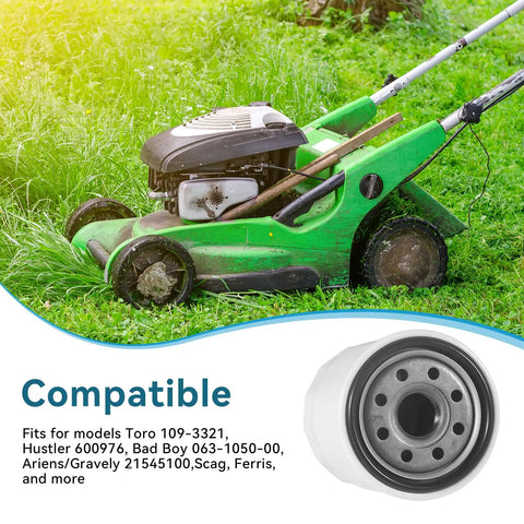 Lawnmower on grass with Two Pack 52114 Transmission Oil Filters Fits Toro 109-3321, Husqvarna 539113466 as compatible part
