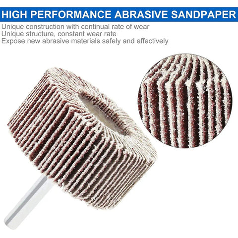 50 Pack Mounted Flap Wheels 1 Inch Diameter By 1 Inch Wide With 1/4 Inch Shank 80 Grit Aluminum Oxide For Rust Removal And Weld Burr Cleanup Fits All Drills Ideal For Metalworking And Deburring close-up