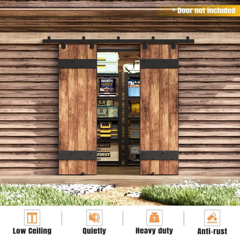 8 Foot Exterior Sliding Barn Door Hardware Kit With Box Rail Track showcasing installed heavy duty farmhouse style on wood siding