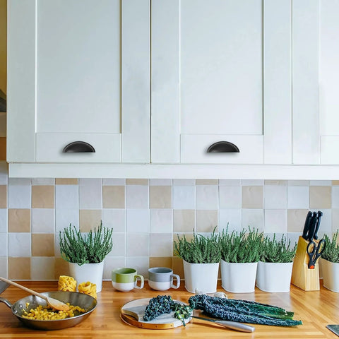 Kitchen cabinets with Matte Black Cabinet Cup Pulls Two And A Half Inch Center To Center Pack Of 10 Durable Metal Drawer Handles installed