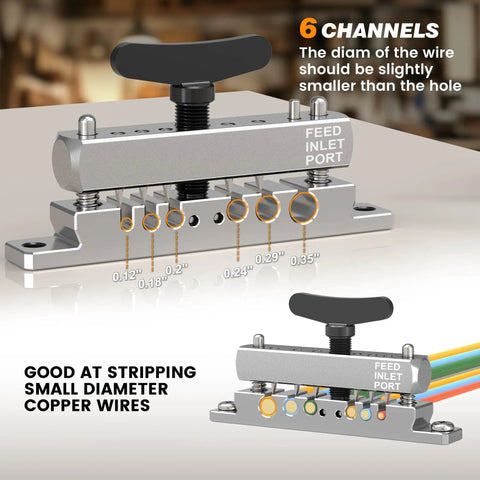 Portable Wire Stripper Machine With Adjustable Blade Height For 0.12-0.35 Inch Wires, showcasing six wire channels.