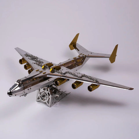 Antonov Mriya AN-225 Exclusive Edition Mechanical Model Kit, 3D DIY Build, gold-colored, detailed movable aircraft figure.
