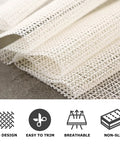 Close-up of No Slip Rug Pad Grippers 5x6.5 Ft for Hardwood Floors showing breathable mesh design and non-slip features.