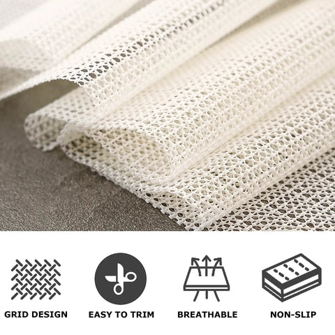 Close-up of No Slip Rug Pad Grippers 5x6.5 Ft for Hardwood Floors showing breathable mesh design and non-slip features.