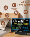 All-In-One Weather Station With No-Fuss Self-Emptying Wireless Rain Gauge For Indoor Outdoor Use displayed on a bedside table