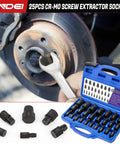 Heavy Duty Screw Extractor Set For Damaged Screws And Stripped Bolts 25 Piece CR MO MultiSpline EZ Out Style with case and tools