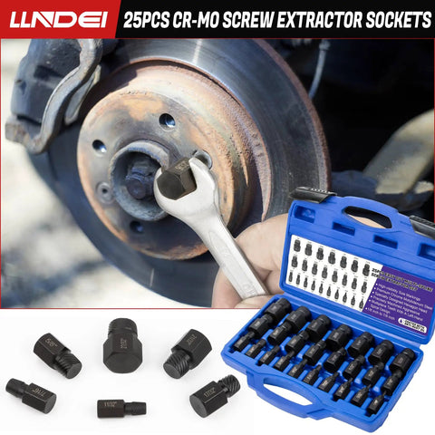 Heavy Duty Screw Extractor Set For Damaged Screws And Stripped Bolts 25 Piece CR MO MultiSpline EZ Out Style with case and tools
