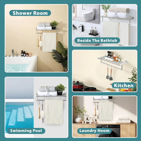 Double Bar 24 Inch Wall Mounted Towel Rack In Brushed Nickel SUS304 Stainless Steel Bathroom Towel Holder in various spaces