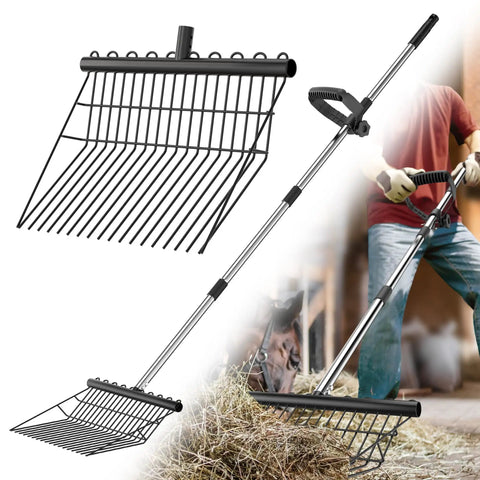 Heavy Duty Metal Manure Fork With Two Replaceable Durafork Heads And Steel Handle Rustproof Hay Pitch Fork For Horse Stall Poop Cleanup