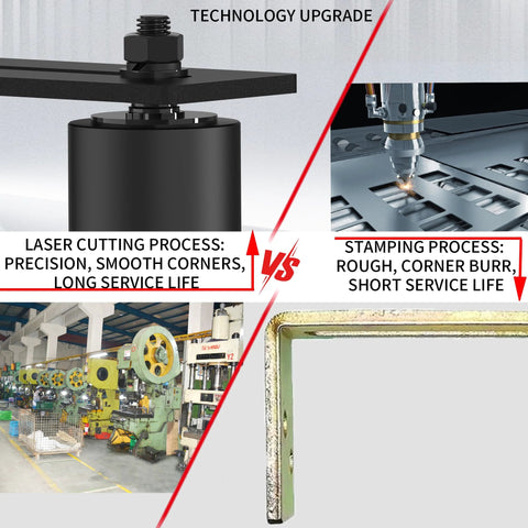 Comparison of laser cutting and stamping processes for 6 Inch Adjustable Sliding Gate Rollers With Heavy Duty L Post Welded Bracket And Dual Hard Nylon Guide For Smooth Gate Movement, High Load Capacity, Durable Steel Construction, Universal Fit For Residential And Industrial Gates, showing precision differences.