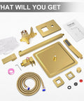 Brushed Gold 10 Inch Shower System With Rain Shower Head And Handheld Spray Wall Mounted High Pressure Mixer Parts
