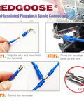 100 Pack Semi-Insulated Piggyback Spade Connectors 1/4 Inch Quick Disconnect Kit instructions with wire connecting steps