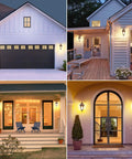 Outdoor Wall Light With Dusk To Dawn Sensor In Gold on garage, porch, and entrance of home with automatic lighting