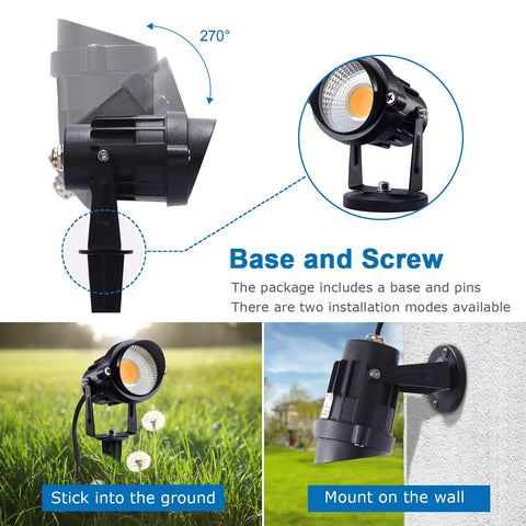 Outdoor LED Landscape Spotlights 12W 120V Waterproof With Spike Stakes For Garden Path And Tree Lighting options shown