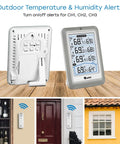 Wireless Indoor Outdoor Thermometer with 4.5 Inch Backlit Display showing temperature & humidity readings, 3 outdoor sensors