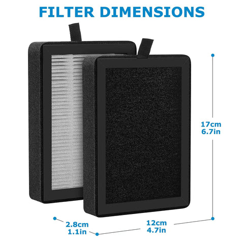 Six Pack Replacement Filter For LV H128 Air Purifier And Similar Models dimensions 17cm x 12cm x 2.8cm shown.