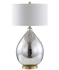 Mercury Silver Glass Teardrop Table Lamp With White Linen Drum Shade For Living Room Or Bedroom Dope Glam Transitional Bedside Lighting