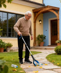 Senior using grabber from Senior Daily Living Assist Kit No Bending Sock Aid Foldable Reacher Grabber With 360 Degree Rotating Jaw