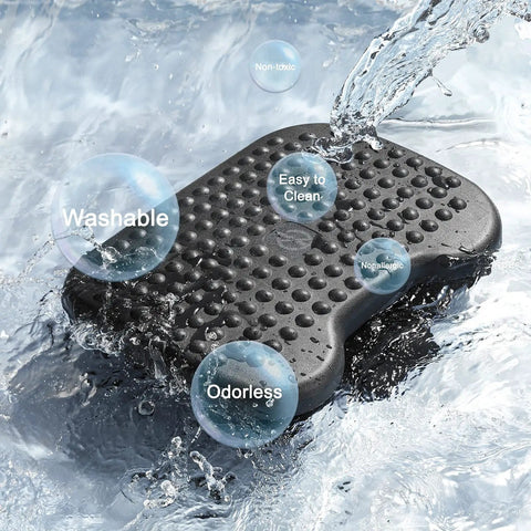 Adjustable Ergonomic Desk Footrest with Massage 3 Height Positions and 30 Degree Tilt under water labeled washable, odorless