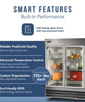 Commercial 3 Glass Door Refrigerator Boasting A Massive 72 Cubic Foot Layout Built From Premium Stainless Steel showcasing interior items and features.