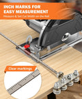 Straight Shooting 24 Inch Circular Saw Guide Rail With 2 Mm Thin Alignment Caliper showing clear inch markings for precise measurements.