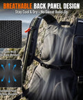 25L Hydration Backpack for Hiking, Biking and Travel showing breathable back panel design with mesh and airflow channels.