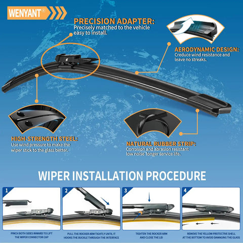 BMW 3 Series Front Windshield Wiper Blades Set Of 2 In 24 Inch And 19 Inch showing installation steps and features