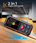 Dual Laser Measuring Tool With Bidirectional And Unidirectional Modes, Measures Up To 393 Feet With Precision, Built For Quick Home Improvement And DIY Projects, Easy One Hand Use angle meter on wood surface