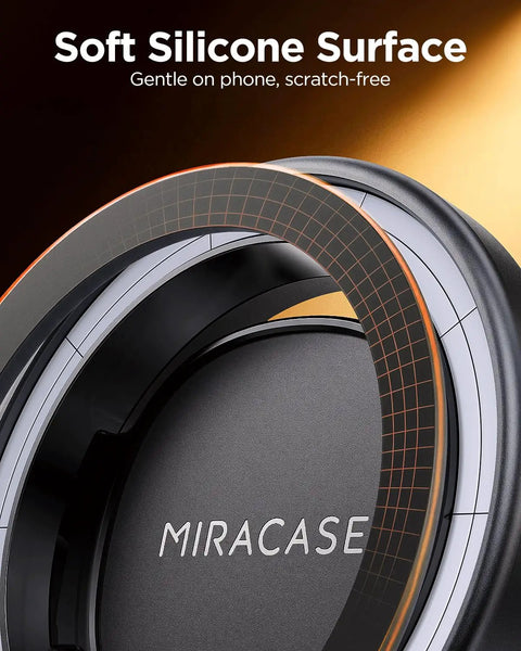 Close-up of MagSafe Car Mount with Ultra Strong Vacuum Suction Base and soft silicone scratch-free surface.