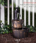 Rustic Two Tier Barrel Outdoor Water Fountain With Chill Cascading Flow For Patio Yard Porch Or Landscape Bronze Finish 27 Inch Tall