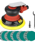 5 Inch Air Random Orbital Sander With 12000 RPM Beast Performance, 3/16 Inch Orbit, shown with included sandpapers and tool