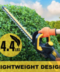 22 Inch Cordless Hedge Trimmer No Battery Included Plays Nice With 20V Max Batteries 180 Degree Rotating Handle 0.63 Inch Cutting Capacity Lightweight 4.4 Lb Bush Clipper With Battery Protector in use trimming hedge