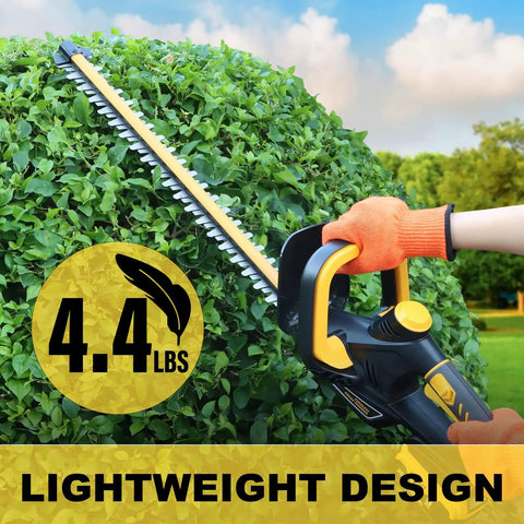 22 Inch Cordless Hedge Trimmer No Battery Included Plays Nice With 20V Max Batteries 180 Degree Rotating Handle 0.63 Inch Cutting Capacity Lightweight 4.4 Lb Bush Clipper With Battery Protector in use trimming hedge