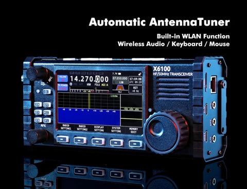 High-Performance SDR HF Transceiver With 50 MHz Coverage Full Mode Operation Built-In Battery And Auto Antenna Tuner 24-Bit Sampling Rugged Ham Radio Rig For Home Or Field displayed with WLAN function