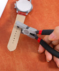 Using 2mm Round Leather Hole Punch Heavy Duty Handheld Metal Punch Tool on leather watch band in home workshop