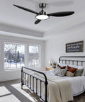 52 Inch Black Ceiling Fan With Light And Remote Control in modern bedroom setting