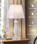 Set Of 2 30 Inch Dimmable Touch Table Lamps With USB And Type C Ports Noiseless 3 Way Brightness Mermaid White Rustic Bedside Lamps