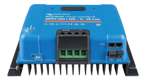 SmartSolar MPPT Charge Controller With VE.Can, 250V, 100 Amp, 12/24/36/48V Solar Battery Charger, front angle view