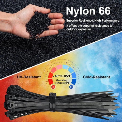 Heavy Duty 150 Pack 8 Inch Black Zip Ties With 40 Lbs Tensile Strength Self Locking Nylon Cable Ties for various environments